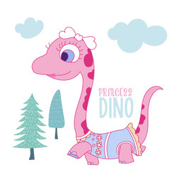 pink princess dinosaur wearing dress vector