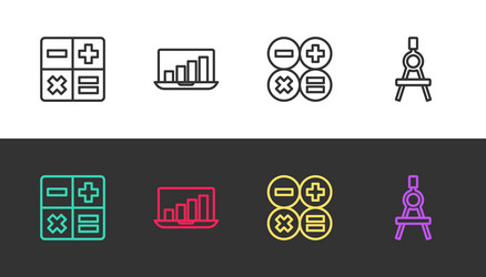 set line calculator laptop with graph chart vector image