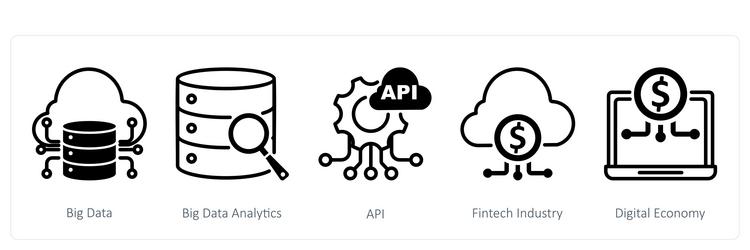 a set of 5 blockchain icons as big data vector image