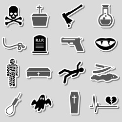 Death theme set of black simple stickers eps10 vector