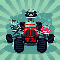 Cute blue monster truck cartoon illustration