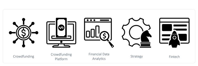 a set of 5 blockchain icons as crowdfunding vector image