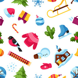 Seamless pattern with winter objects merry vector