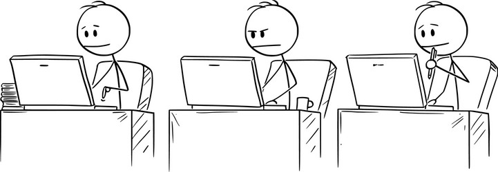 Three Businessmen Working on Computers vector image