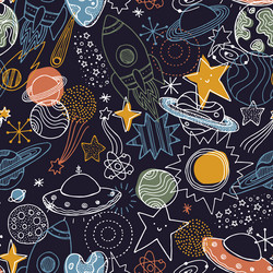 Various space elements seamless pattern linear vector