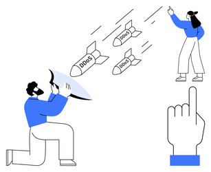 man using shield to block ddos attacks as woman vector image