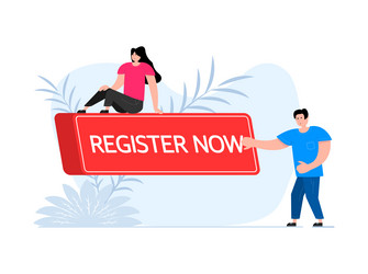 people press button with text register now click vector image