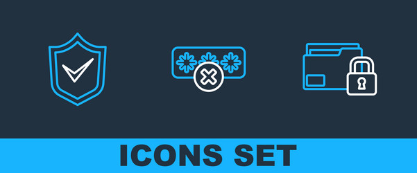 set line folder and lock shield with check mark vector image