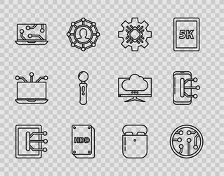 set line tablet processor hard disk drive hdd vector image