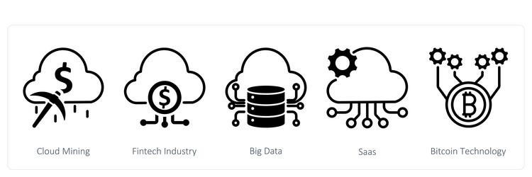 a set of 5 blockchain icons as cloud mining vector image