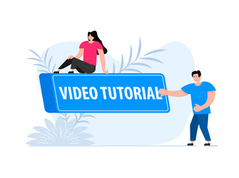 People press button with text video tutorial vector