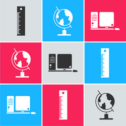 set ruler earth globe and computer monitor vector image