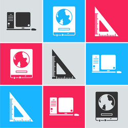set computer monitor with keyboard and mouse vector image