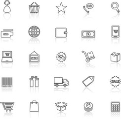 e commerce line icons with reflect on white vector