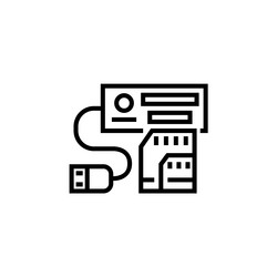 Card reader icon computer component outline vector