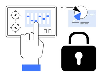 hand adjusting controls on dashboard with lock vector image