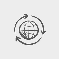 Sketch Globe with Arrow Icon vector image