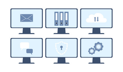 computer monitors with different signs cloud vector image