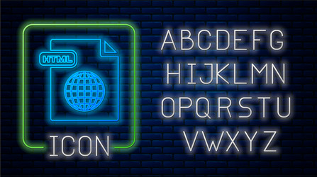 glowing neon html file document download vector image