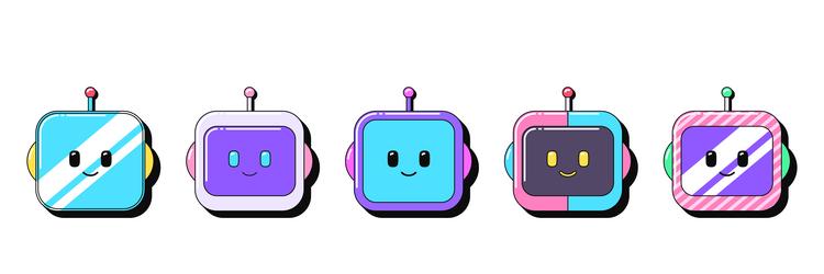 isolated retro bot icon set stickers cute robot vector image