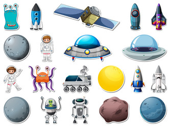 sticker set of outer space objects and astronauts vector image
