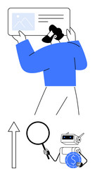 person holding data interface with chart robot vector image