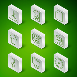 set line clock document folder mountains vector image