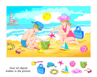 logic puzzle game for kids find 10 objects hidden vector image