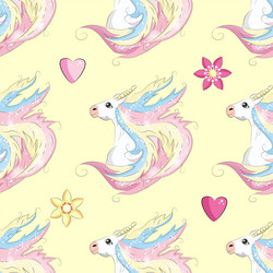 seamless unicorn pattern with hearts and stars vector image