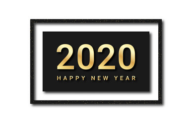 Happy new year 2020 golden text with glitters vector