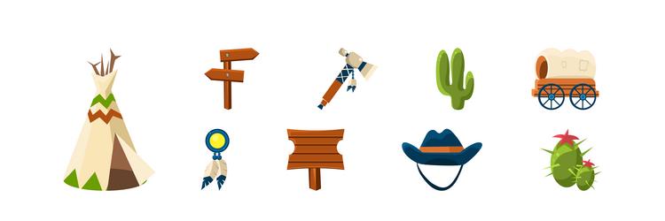 wild west object and different elements set vector image