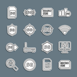 set line micro sim card monitor with 5g network vector image