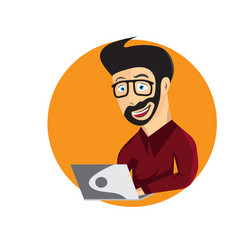 Cartoon of young hipster man with laptop vector