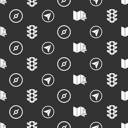 Set folded map with push pin traffic light vector