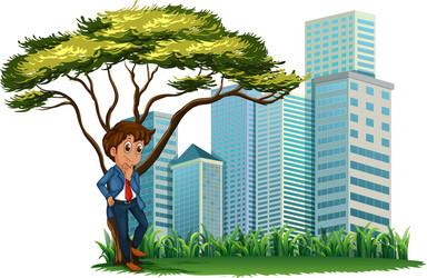 a man under the tree across tall buildings vector