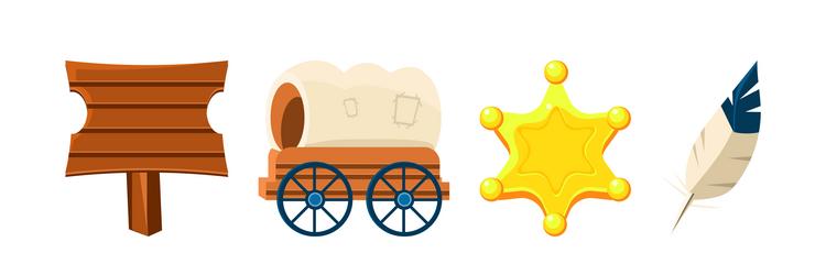 wild west object and different elements set vector