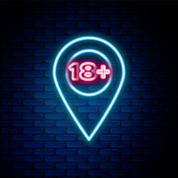 glowing neon line map pointer with 18 plus icon vector image