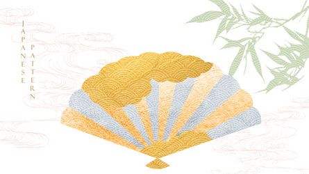 gold texture fan object with bamboo element vector image