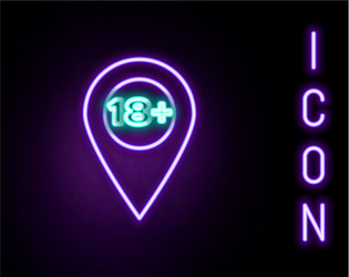 glowing neon line map pointer with 18 plus icon vector image