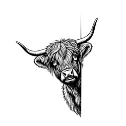 highland cow peeking with shaggy fur and horns Vector Image