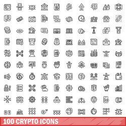 100 crypto icons set outline style vector