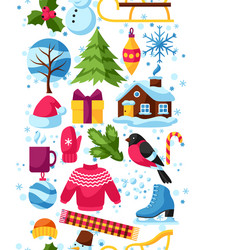 Seamless pattern with winter objects merry vector