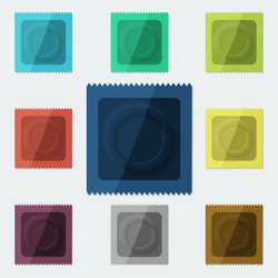 set of semi-realistic condoms in different color vector image