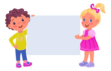 Blank banner with cartoon kids happy children vector