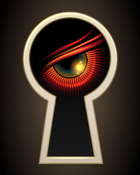 evil eye looking through a keyhole vector