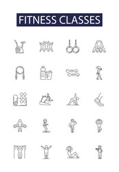 fitness classes line icons and signs vector