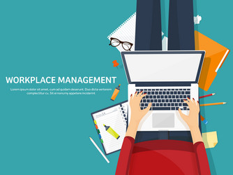 workplace with table and computer laptop vector image