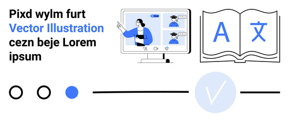 online language learning presentation with virtual vector image