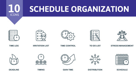 schedule organization thin line icon set time log vector image