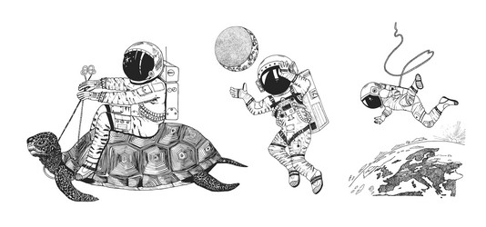 Astronaut with Turtle on Planet vector image